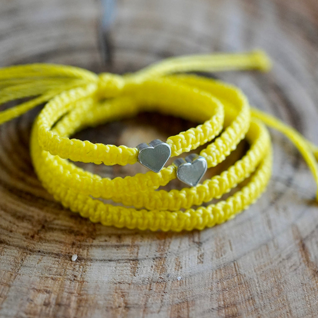 Silver Heart Family Bracelets Yellow