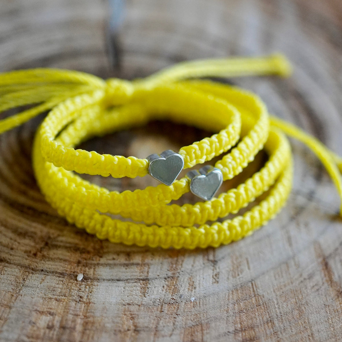 Silver Heart Family Bracelets Yellow