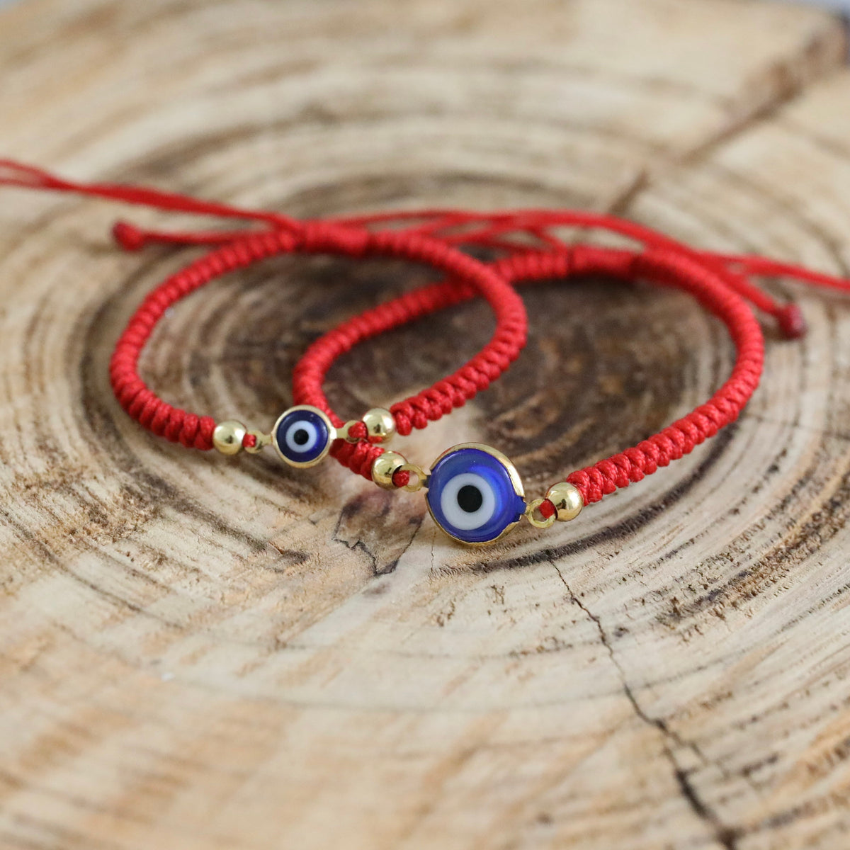 Red Evil Eye Mommy and Me Bracelets Gold Beaded Waterproof