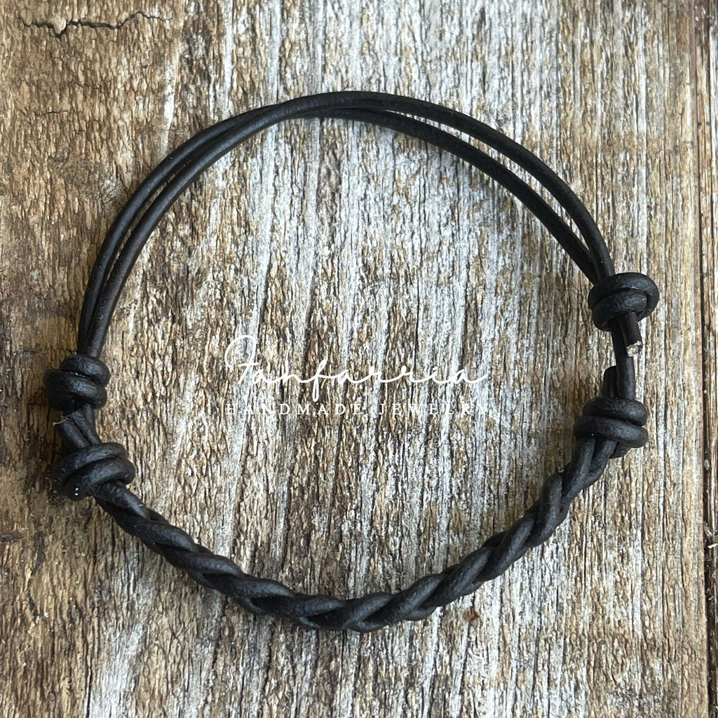 Juno, Black Braided Leather Bracelet, Unisex