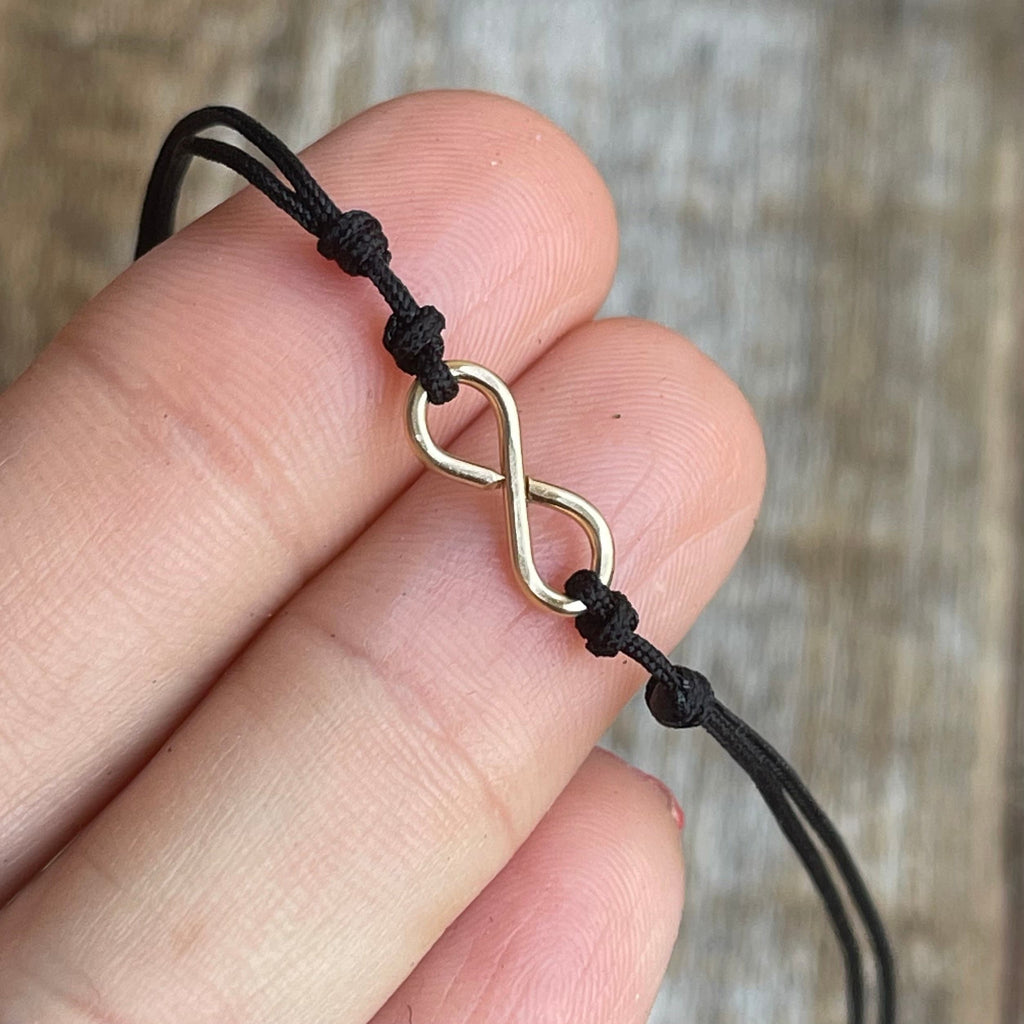 Gold Sterling Silver Infinity Black Anklet, Adjustable