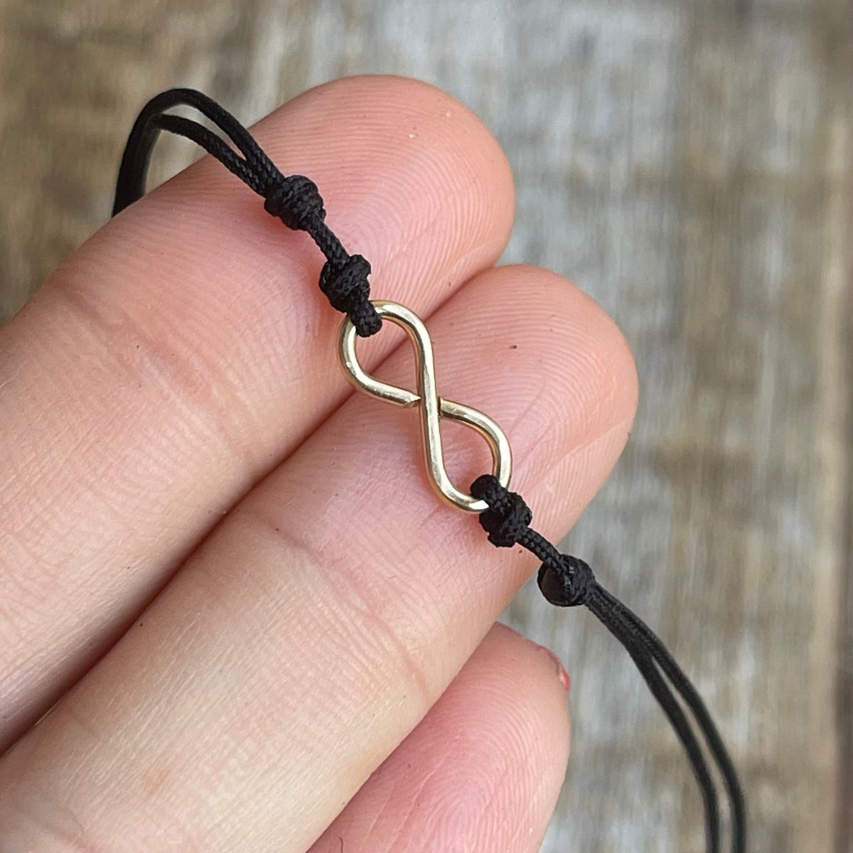 Gold Sterling Silver Infinity Black Anklet, Adjustable