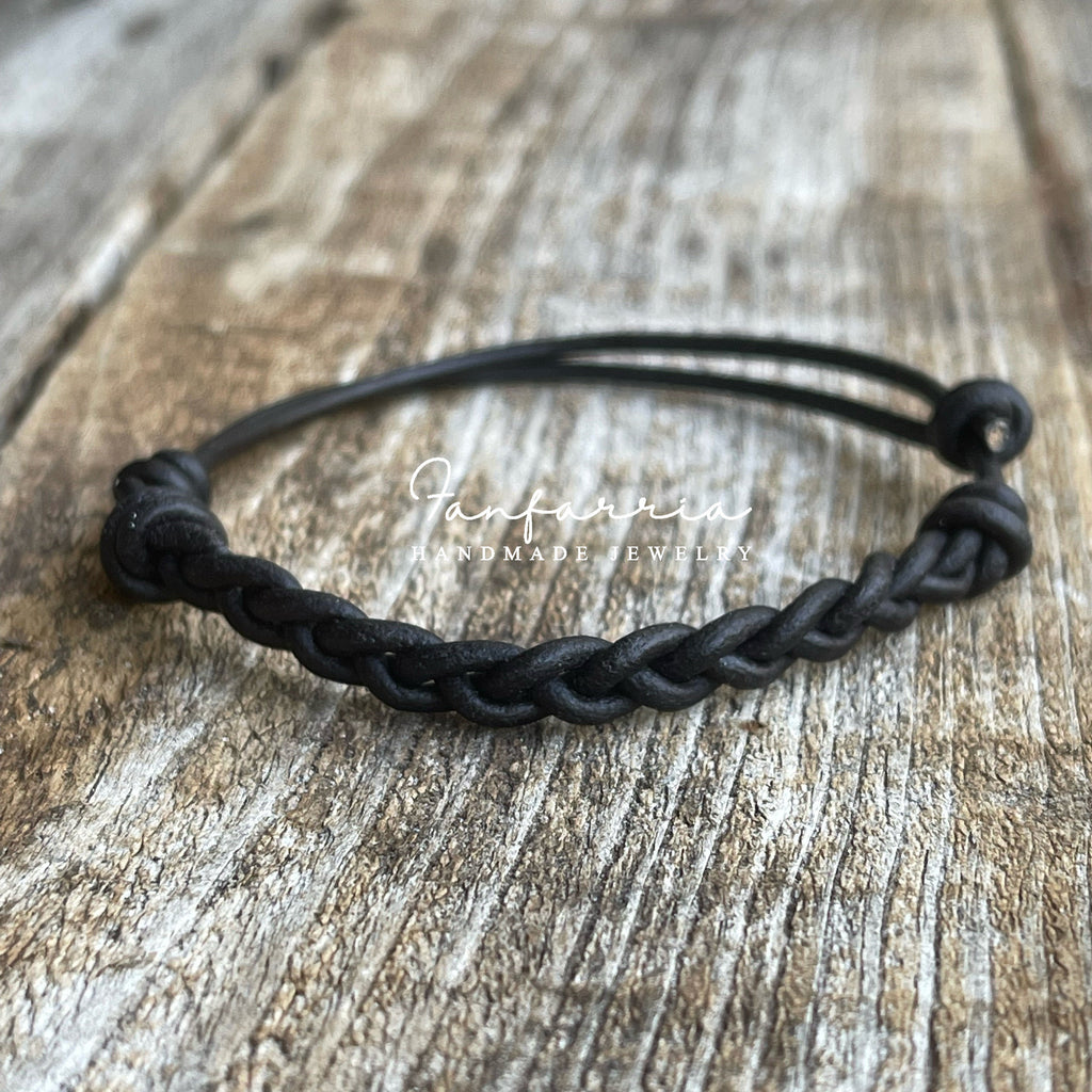Juno, Black Braided Leather Bracelet, Unisex