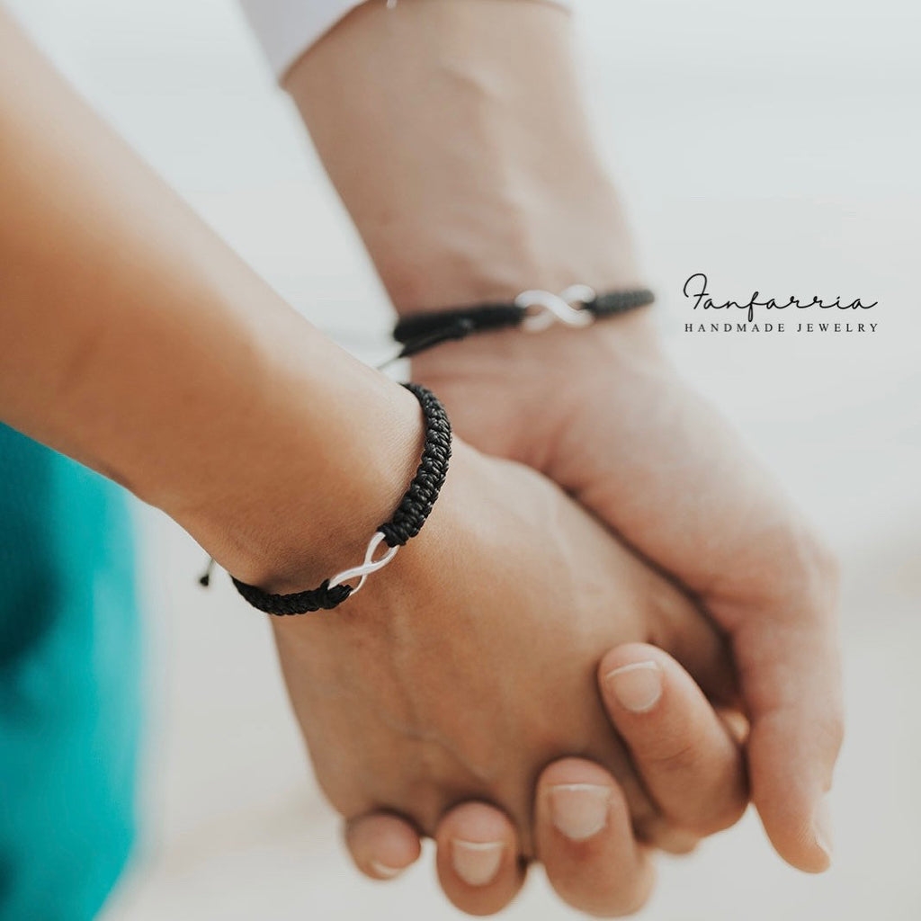 Solid Sterling Silver Infinity Infinite Black Bracelets