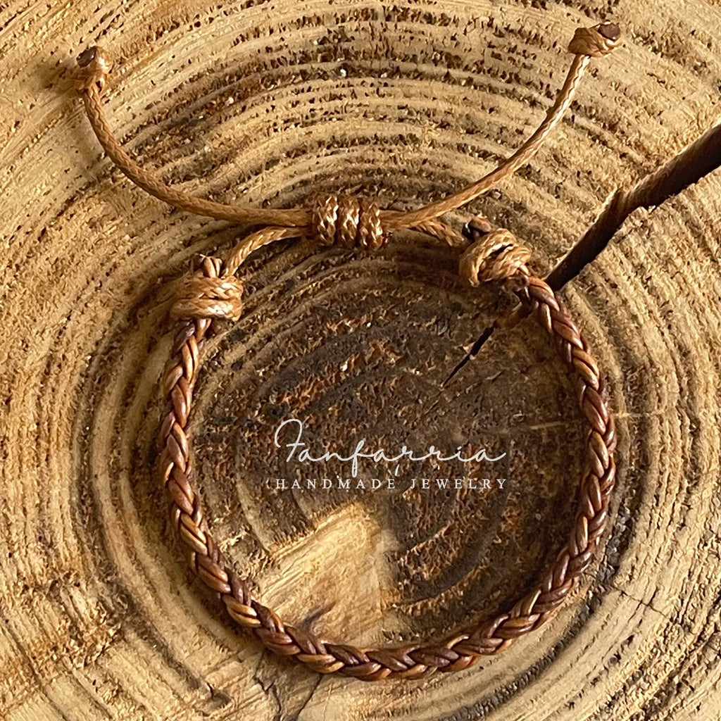 Key West Light Brown Braided Leather Bracelet Unisex Holiday Gift For Her Him
