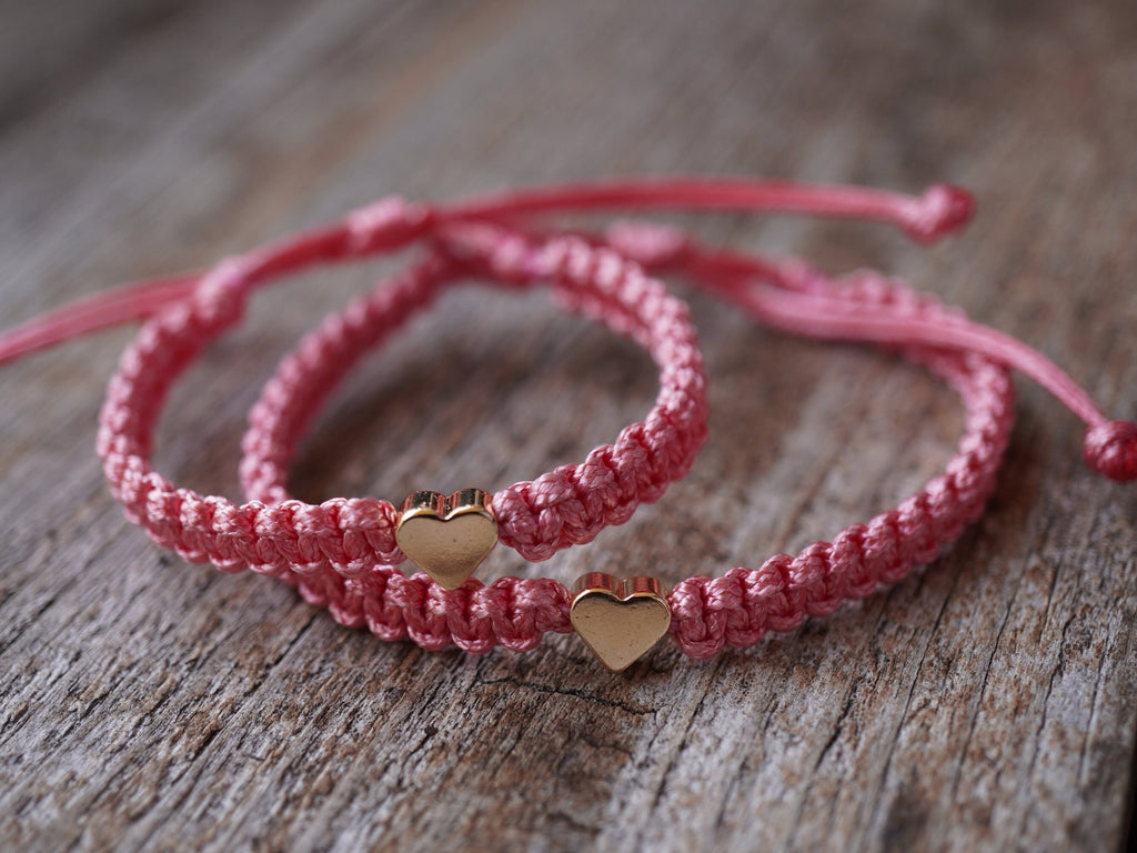 Mommy and me bracelets, Coral, Mom and Daughter bracelets, Heart bracelets, Waterproof Matching Bracelets
