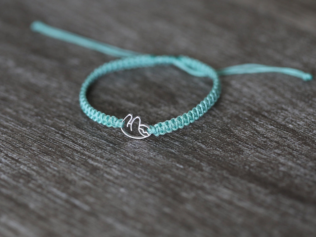 Sloth Sterling Silver Green Adjustable Anklet Bracelet, Waterproof Cord