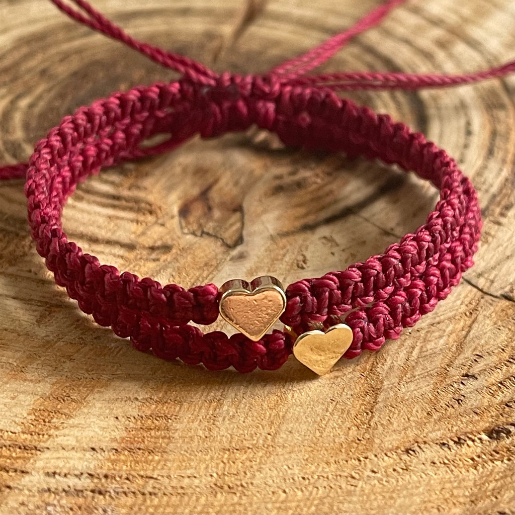 Mommy and me Dark Red, Mom and Daughter Heart Bracelets