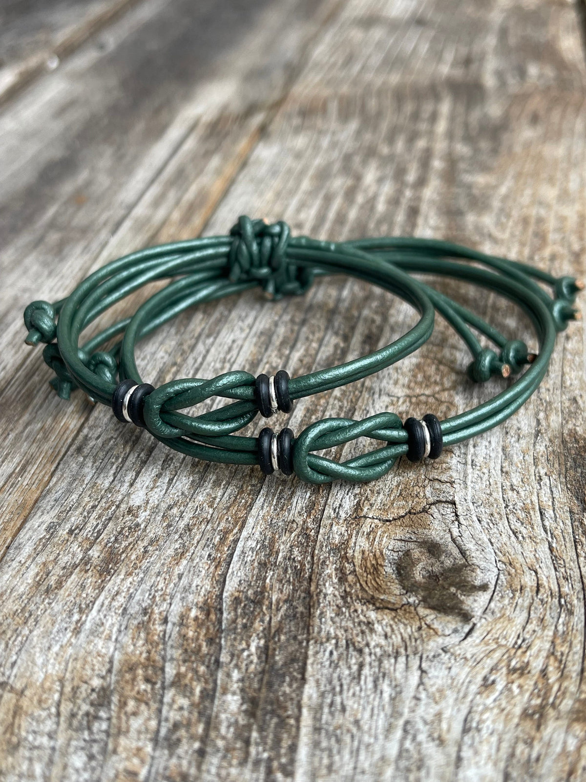 Sanibel, Teal Leather Couples Bracelets, His and Hers Bracelets
