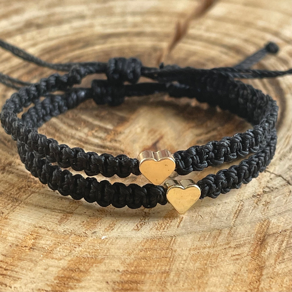 Mommy and me bracelets, Black, Mom and Daughter Heart bracelets