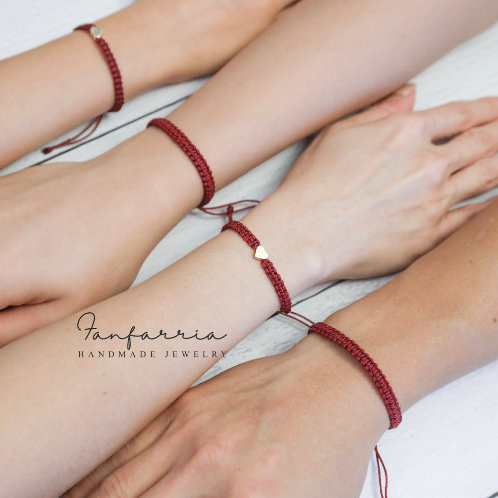 Gold Heart Family Bracelets Burgundy