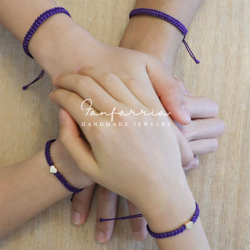 Gold Heart Family Bracelets Dark Purple