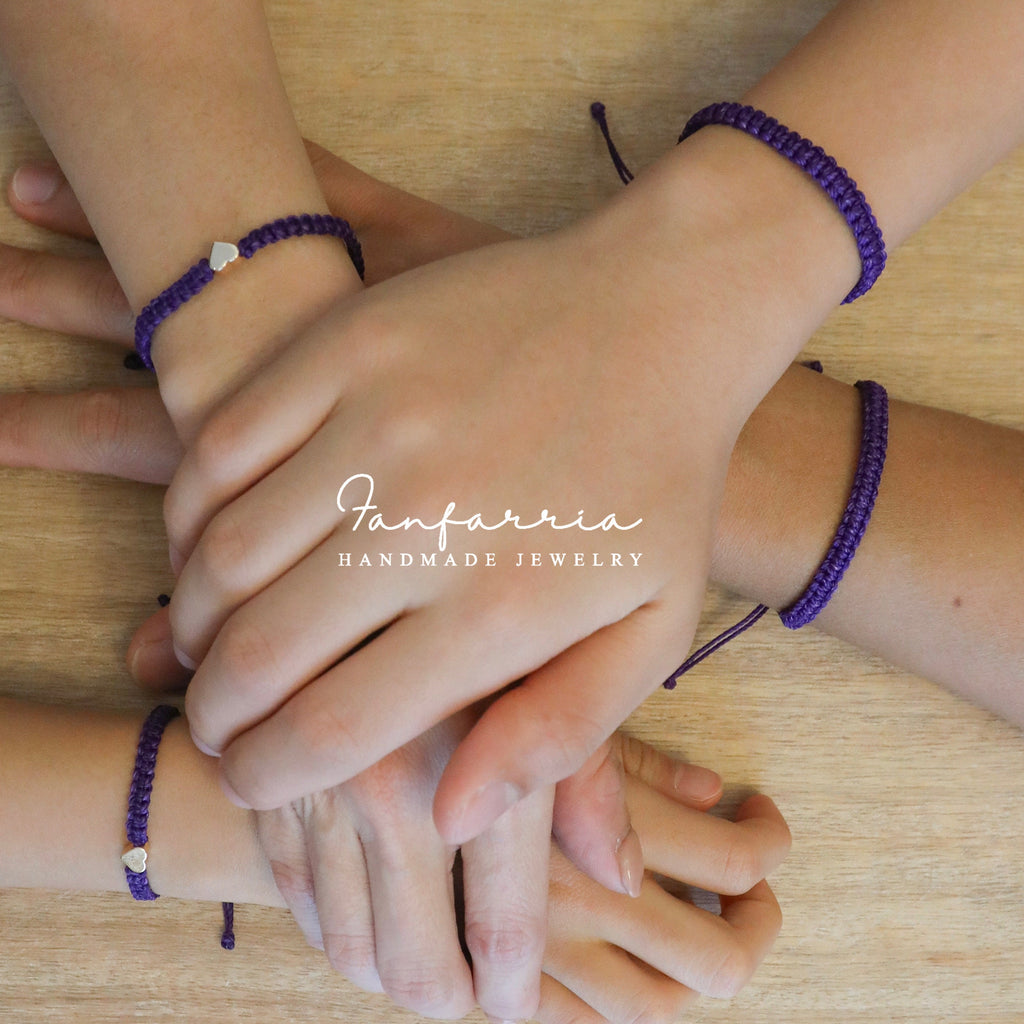 Gold Heart Dark Purple Mommy and Me Bracelets Waterproof