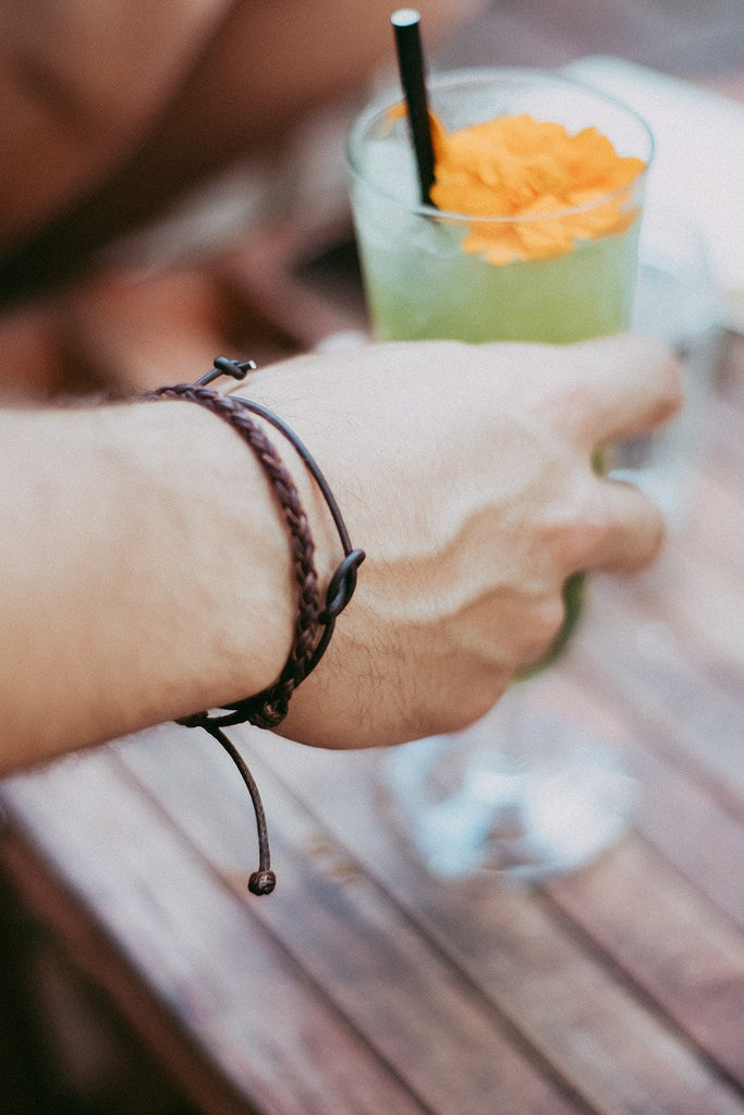 Key West Braided Leather Bracelet Dark Brown Unisex Adjustable