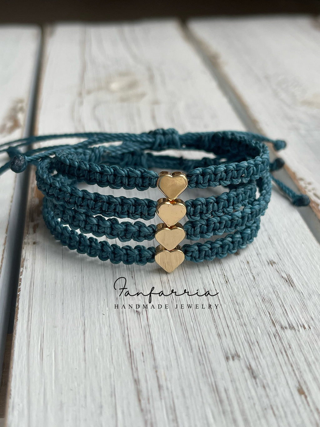 Teal Family Bracelets with Gold Hearts - Waterproof Matching