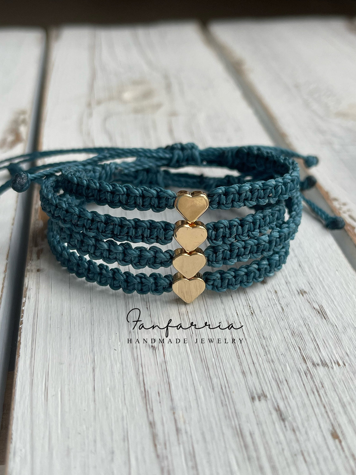 Teal Family Bracelets with Gold Hearts - Waterproof Matching