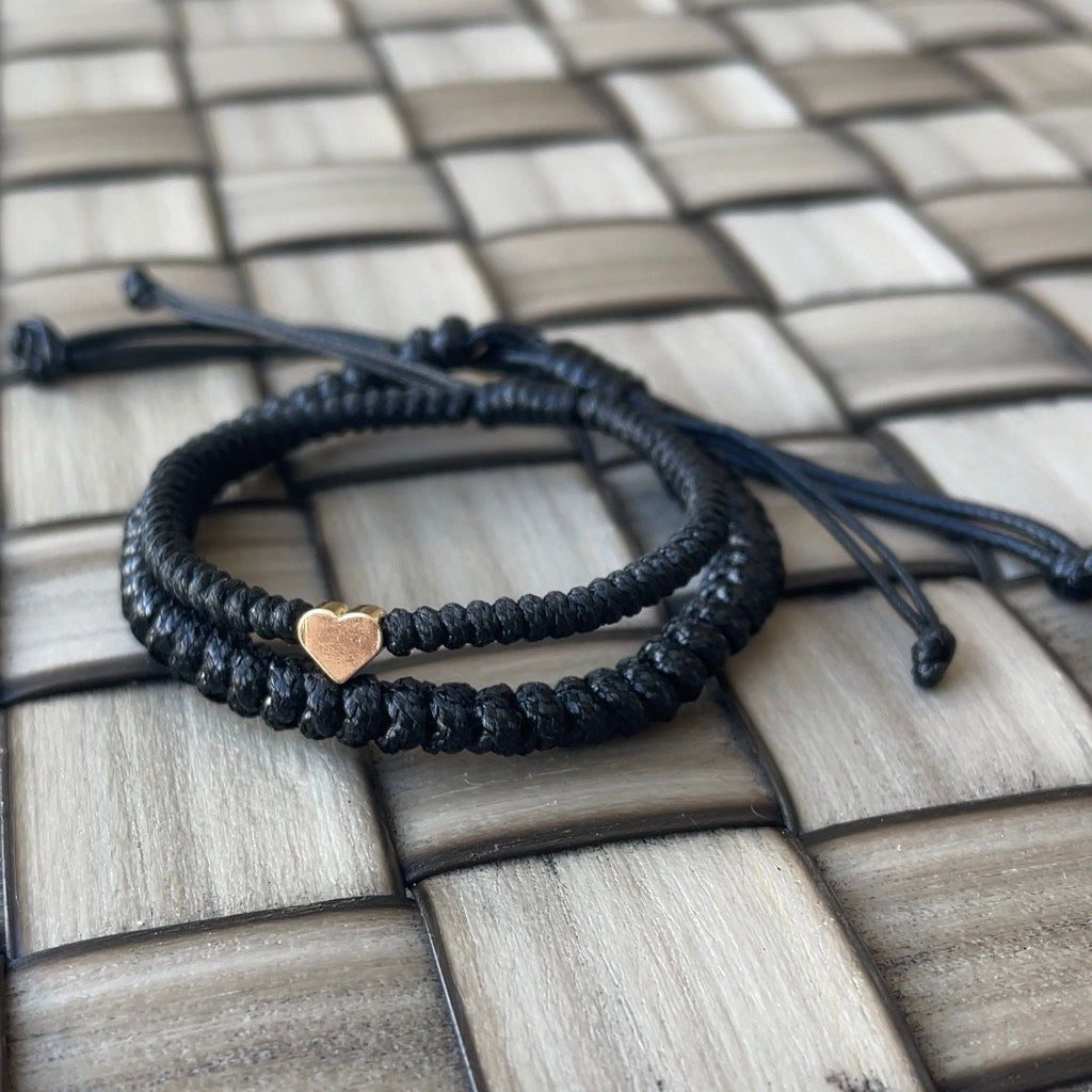 Gold Heart Black Couple Bracelets, His and Hers