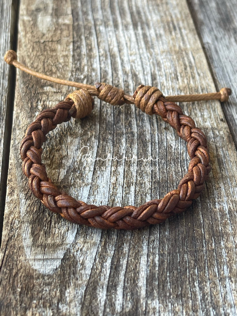 Key West II Thick Light Brown Braid Leather Bracelet Unisex