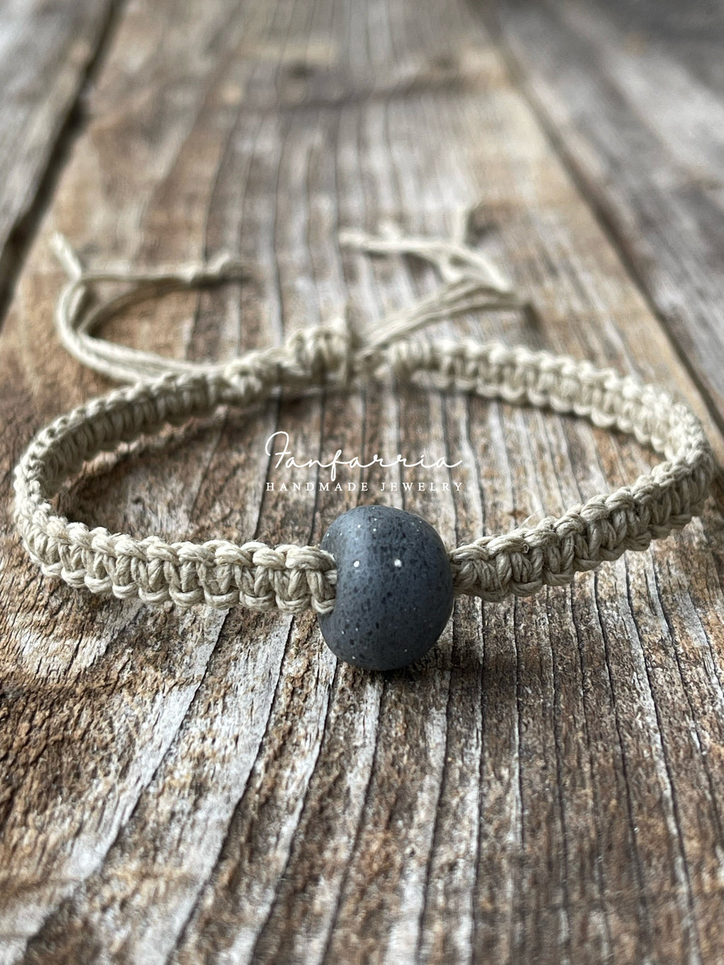 Gray African Glass Bead Hemp Anklet, Natural Braided, Macrame Anklet, Surfer Anklet, Unisex, Hemp Bracelet