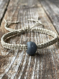 Gray African Glass Bead Hemp Anklet, Natural Braided, Macrame Anklet, Surfer Anklet, Unisex, Hemp Bracelet