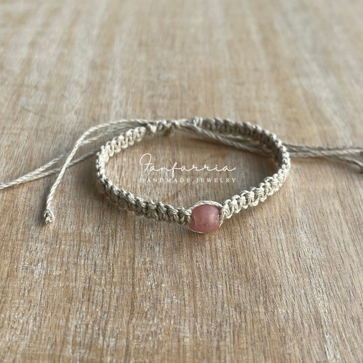 Pink Sea Glass Hemp Anklet, Natural Braided, Macrame Anklet, Surfer Anklet, Unisex, Hemp Bracelet