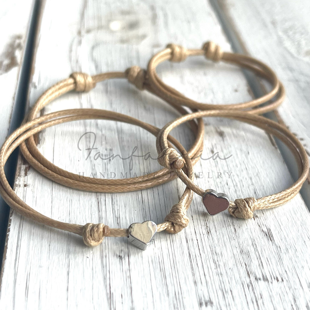 Silver Heart Minimalist Family Bracelets Choose Color WF001991