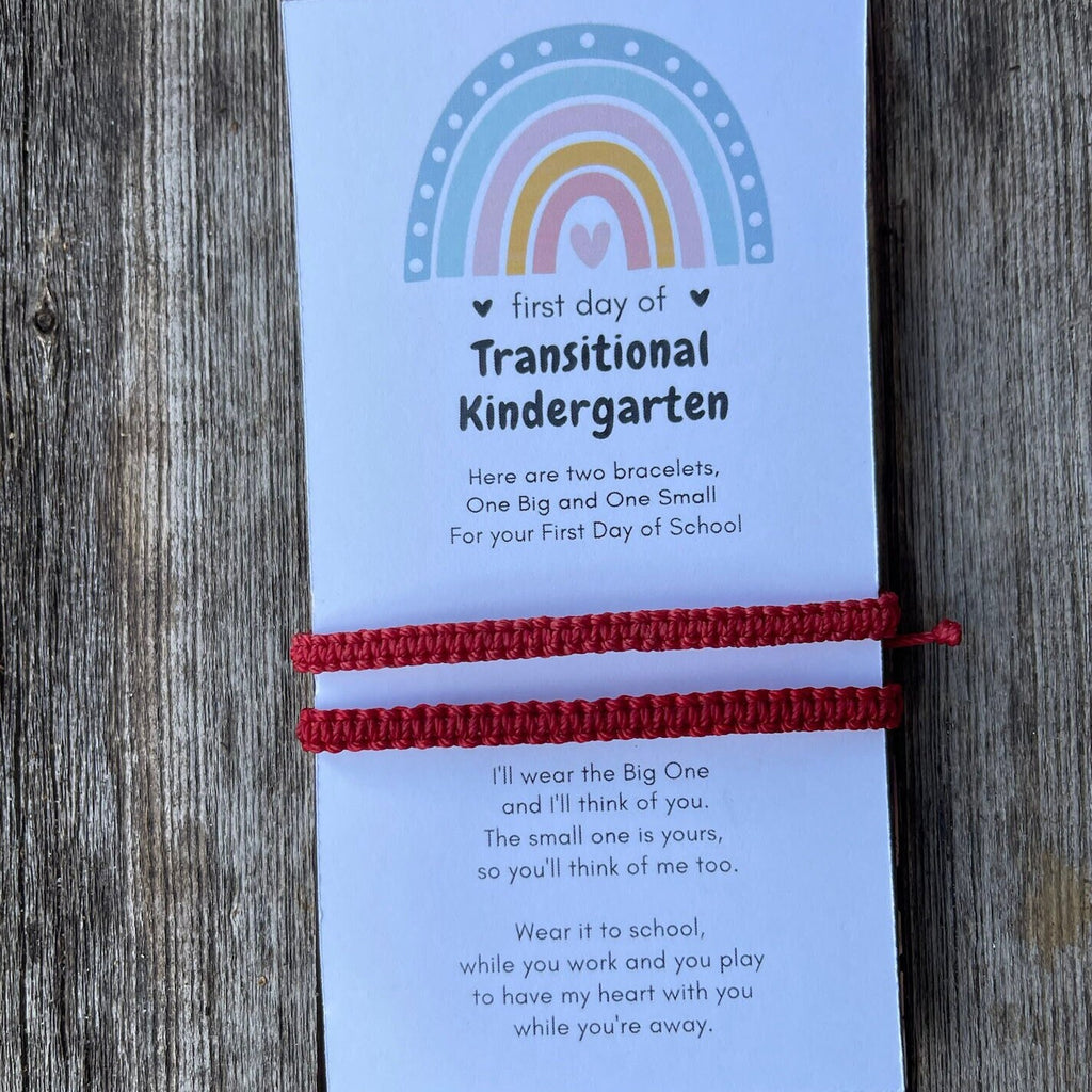 First Day of Transitional Kindergarten, Red Matching Bracelets Mommy and Me Back To School