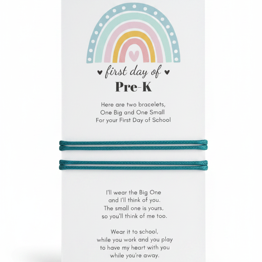 First Day of Pre-K mommy and me matching bracelet set with rainbow poem card waterproof adjustable