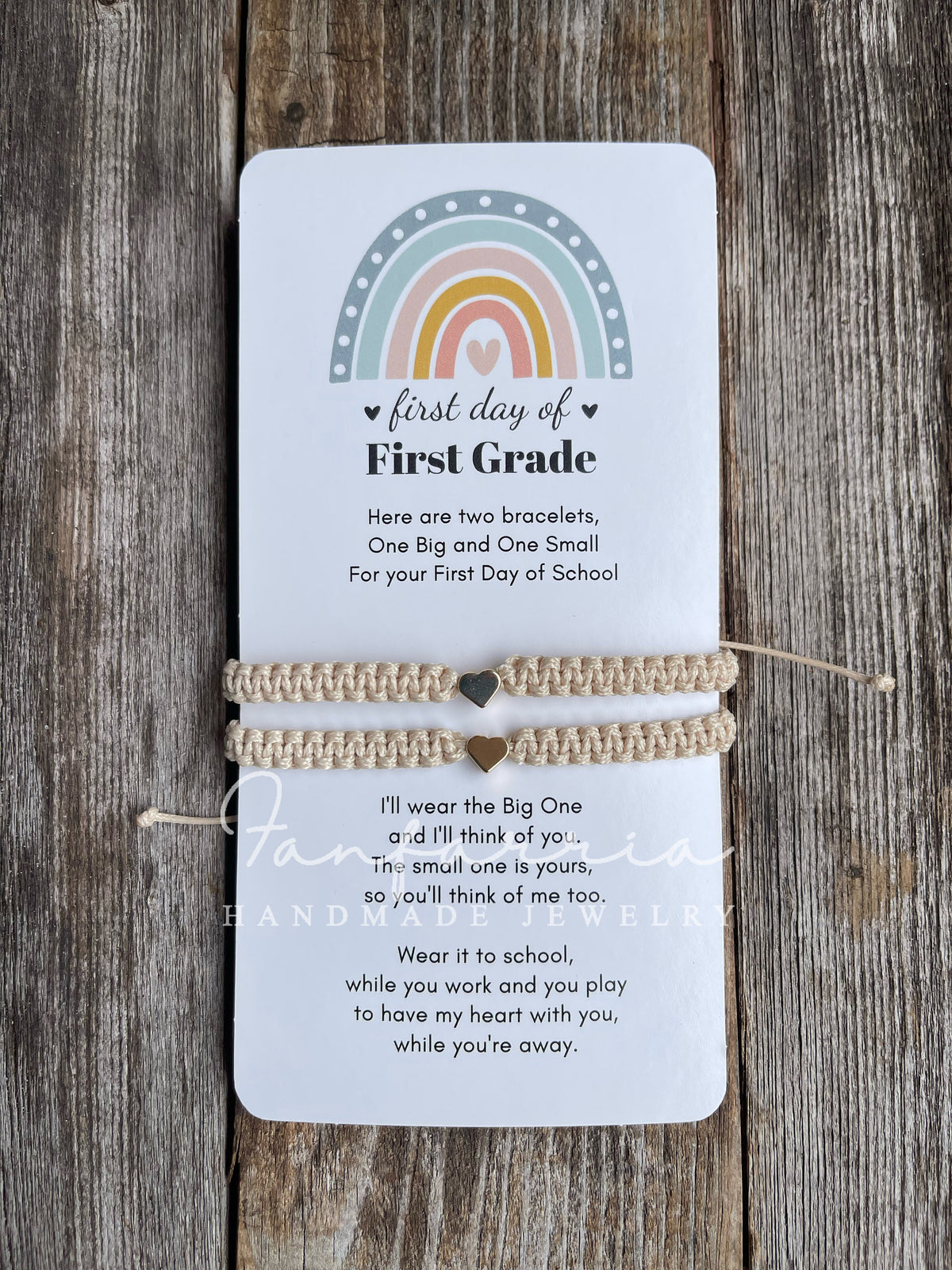 First Day of Kindergarten Bracelets, Beige Mommy and Me Matching Bracelets,