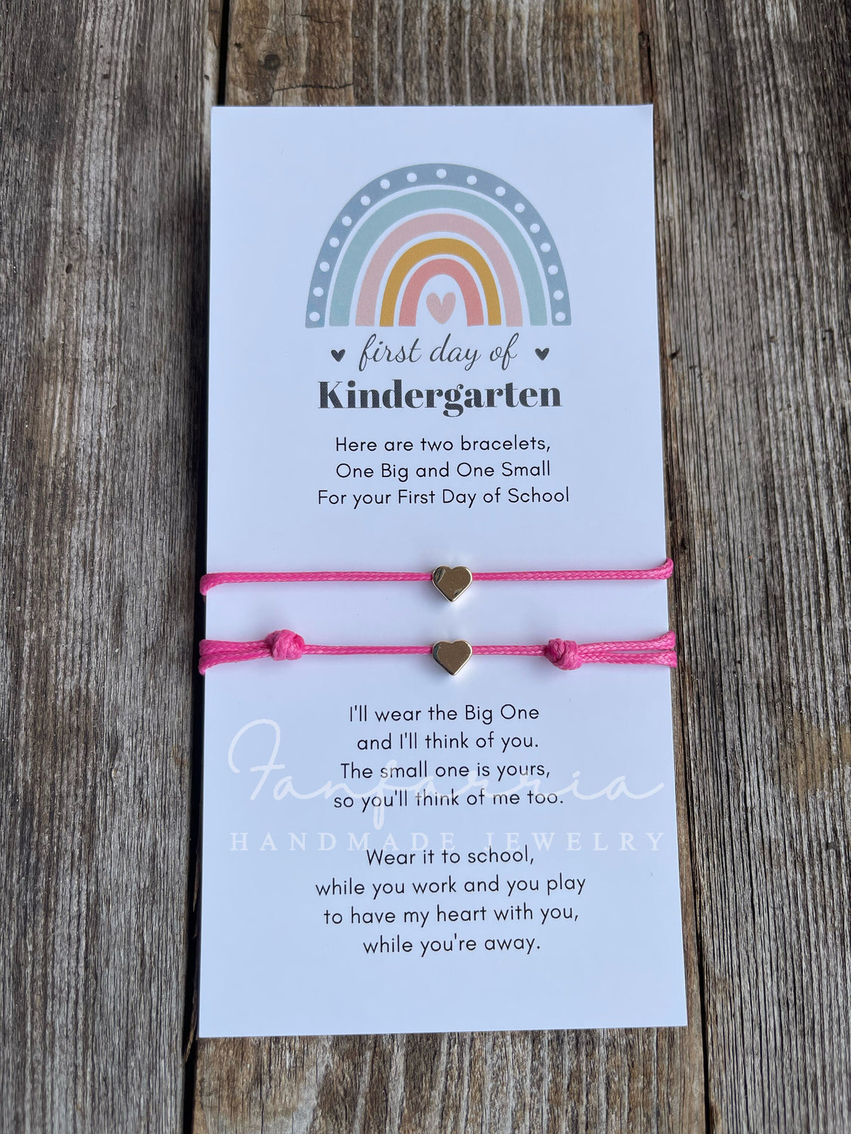 First Day of Kindergarten Gold Heart Pink Fuchsia Minimalist Family Bracelets