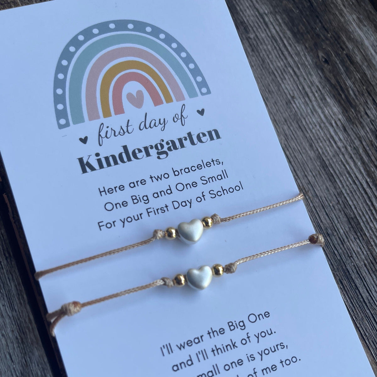 First Day of Kindergarten Bracelets, Sterling Silver Heart Gold Rope Mommy and Me Matching Bracelets,