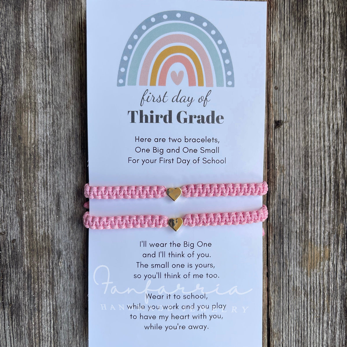 First Day of Third Grade Matching Bracelets, Light Pink Mother and Daughter Back To School