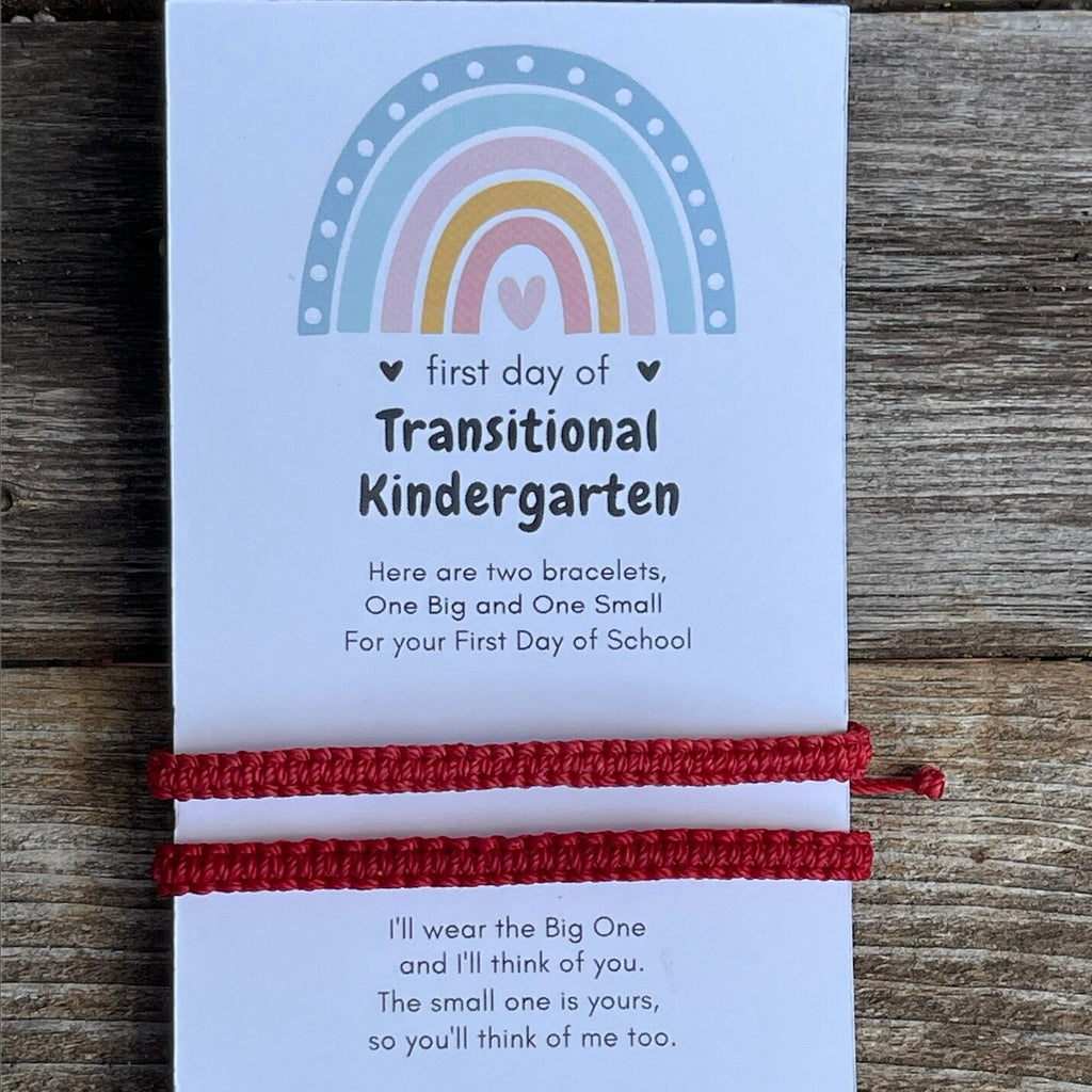 First Day of Transitional Kindergarten, Red Matching Bracelets Mommy and Me Back To School