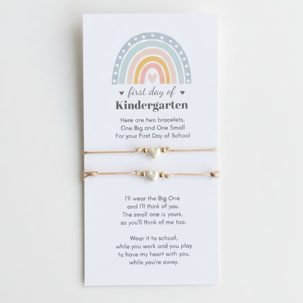 First Day of Kindergarten Bracelets, Sterling Silver Heart Gold Rope Mommy and Me Matching Bracelets,