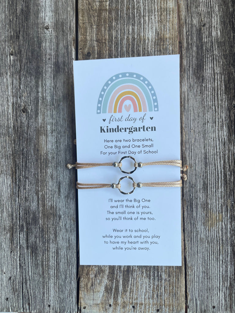 First Day of Kindergarten Sterling Silver Circle Mommy and Me Gold Bracelets