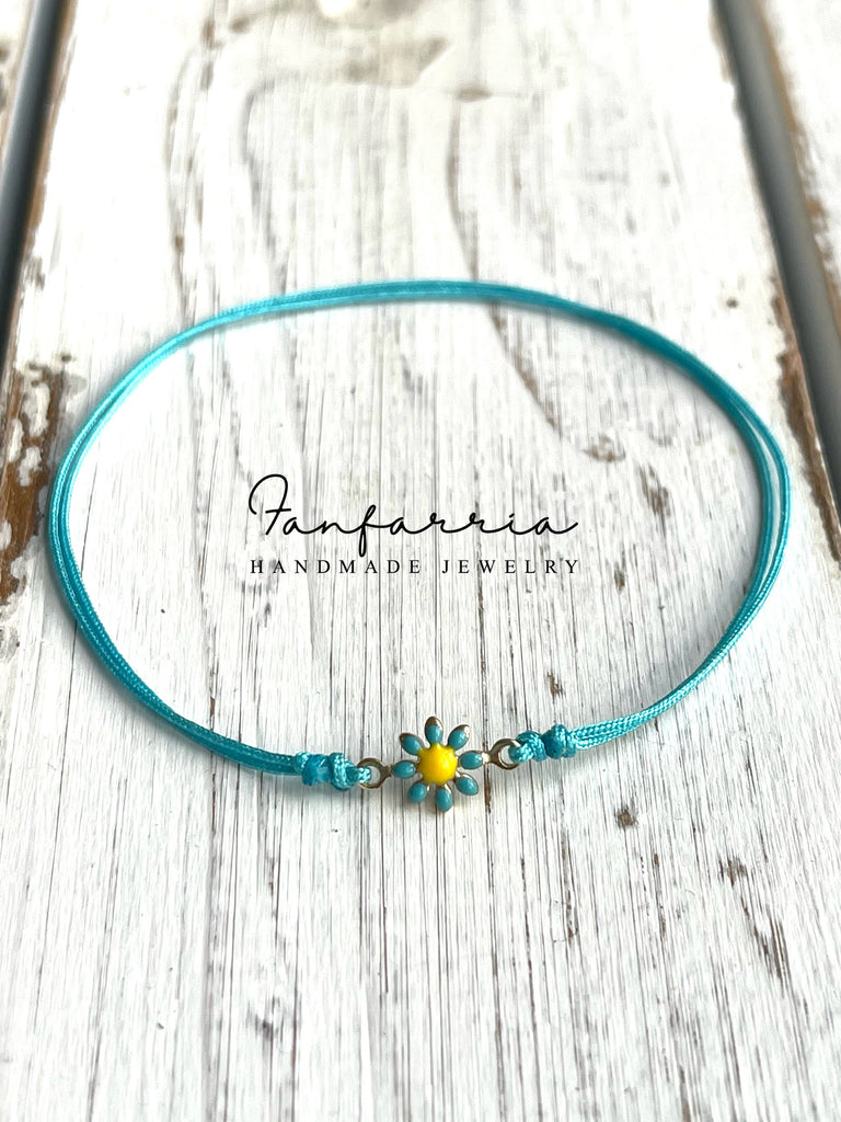 Turquoise Flower Anklet, Light Blue Cord Anklet, Adjustable Waterproof