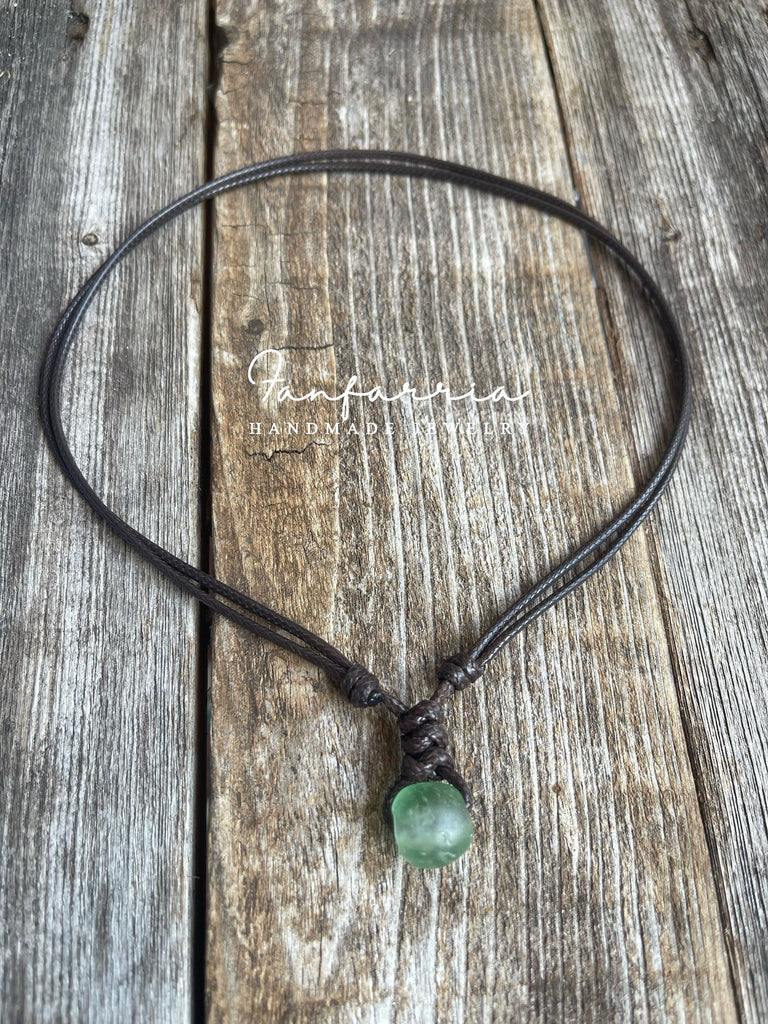 Surfer Green Sea Glass Brown Necklace Adjustable Waterproof Women Men