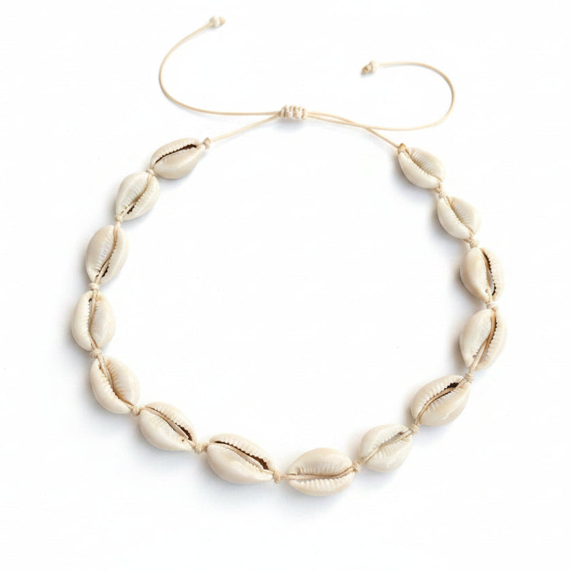 Cowrie Shell Choker Necklace ‚Äî Beach Boho, Adjustable, Waterproof