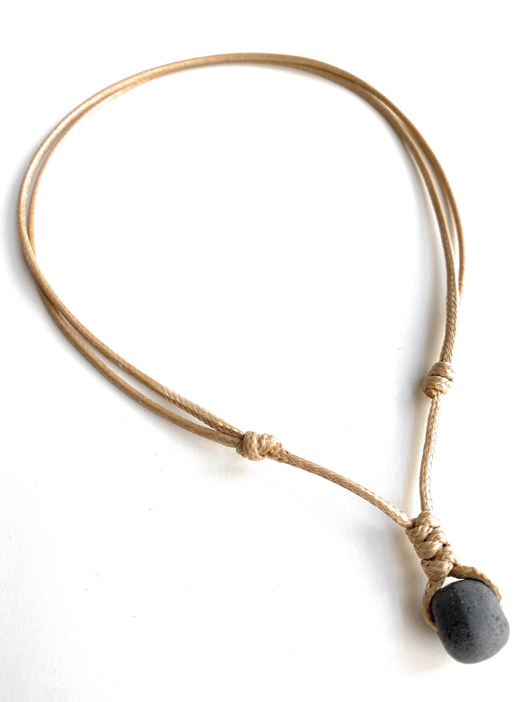 Dark Gray African Glass Bead Surfer Necklace Adjustable Waterproof Unisex