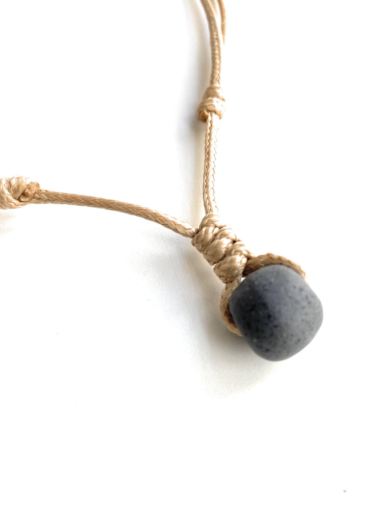 Dark Gray African Glass Bead Surfer Necklace Adjustable Waterproof Unisex