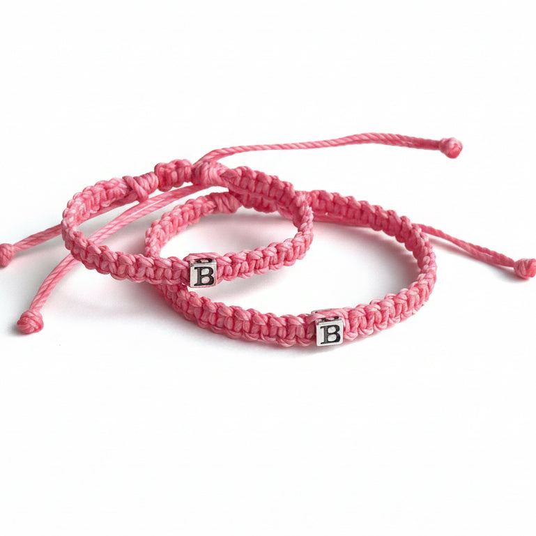 Personalized mommy and me bracelets with initials pink braided sterling silver back to school gift
