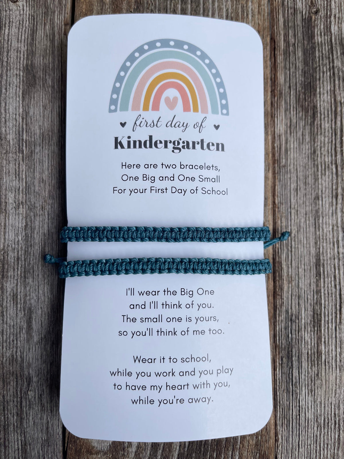 First Day of Kindergarten Teal Bracelet Set ‚Äì Matching Handmade Bracelets with Poem | Adjustable | Gift for Mom and Child