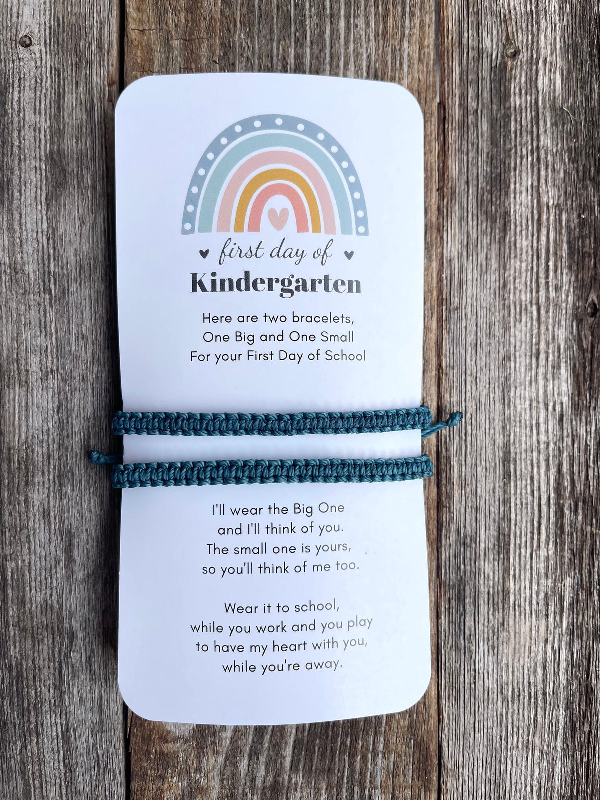 First Day of Kindergarten Teal Bracelet Set ‚Äì Matching Handmade Bracelets with Poem | Adjustable | Gift for Mom and Child