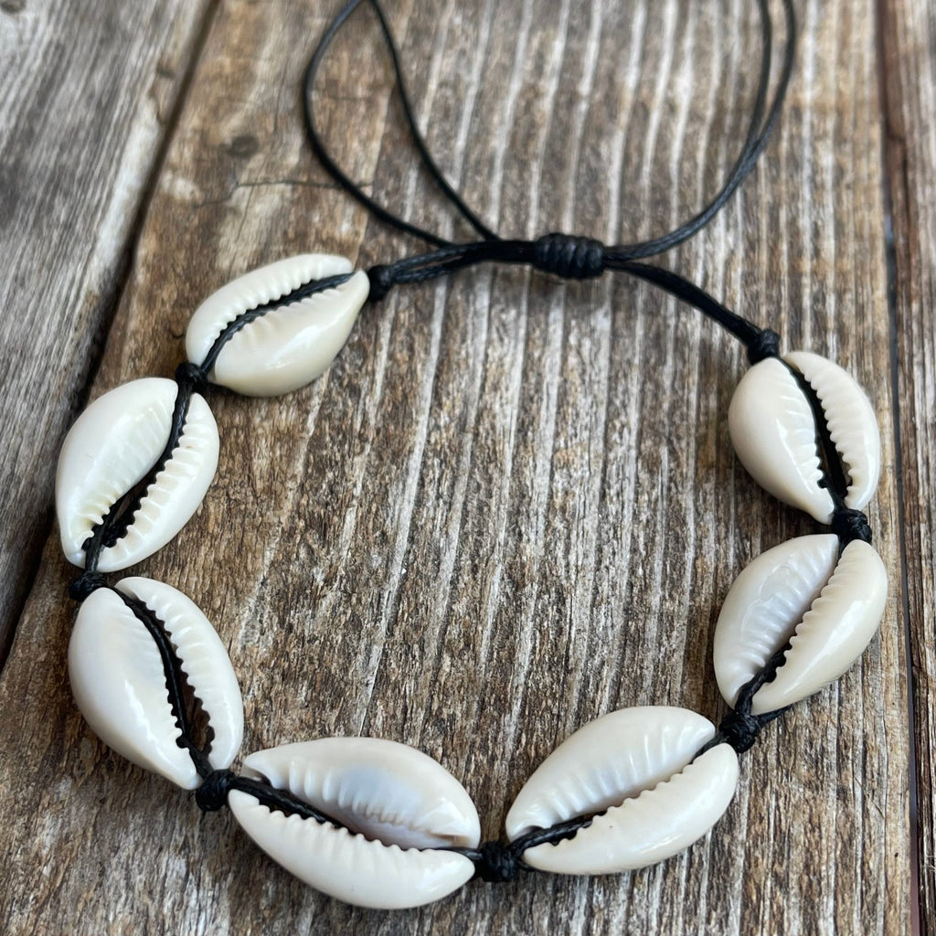 Cowrie Sea Shell Black Bracelet Anklet