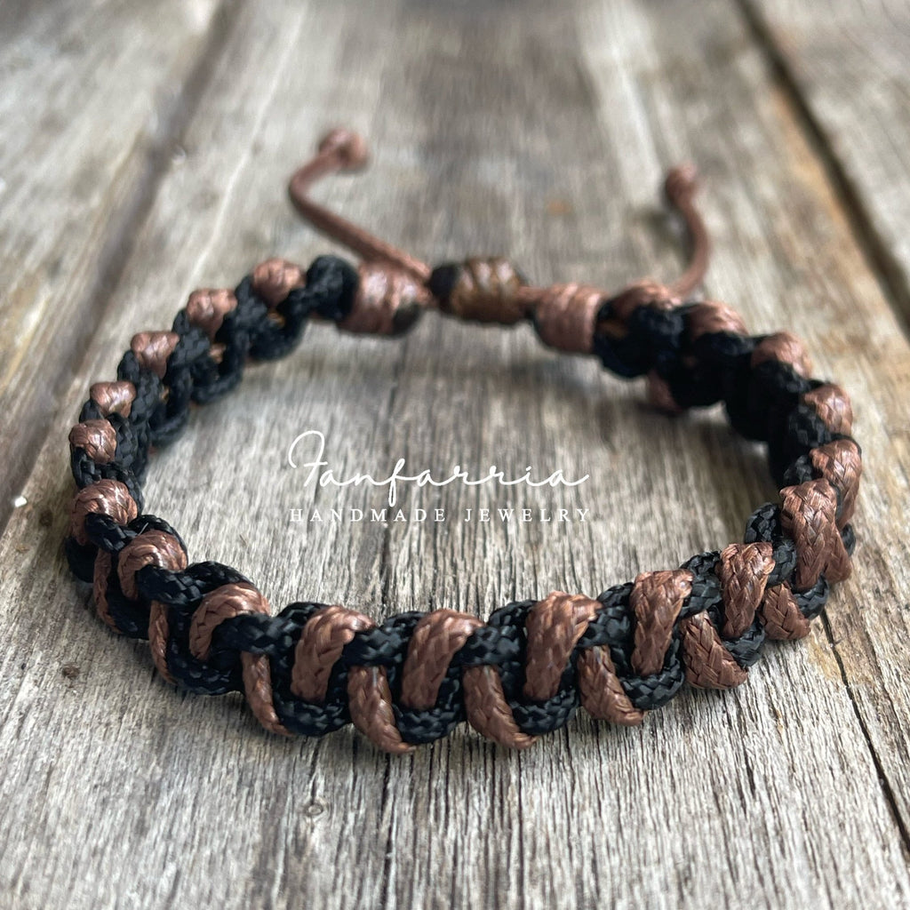 Black and Brown Braided Bracelet Adjustable Waterproof Vegan Leather