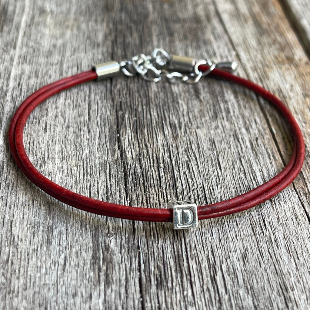 Initial Sterling Leather Bracelet