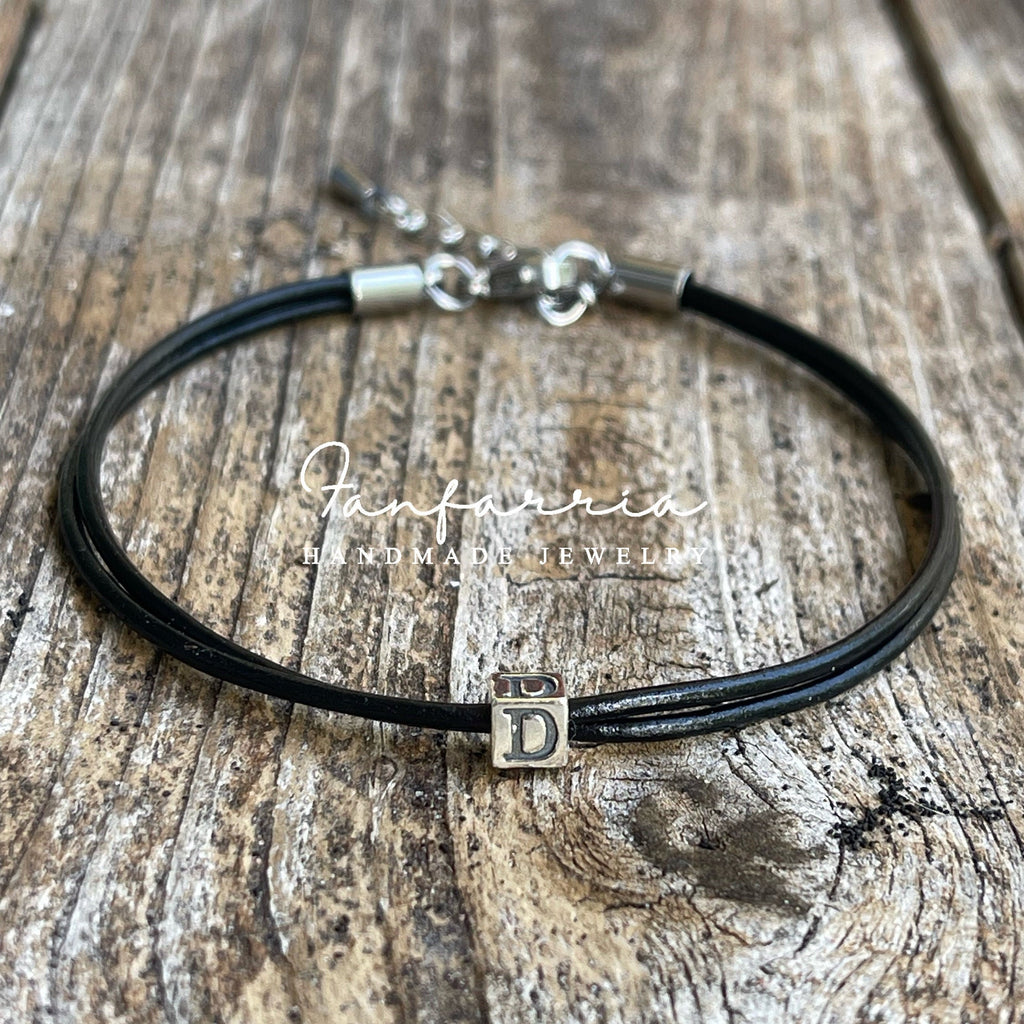 Personalized Sterling Leather Bracelet