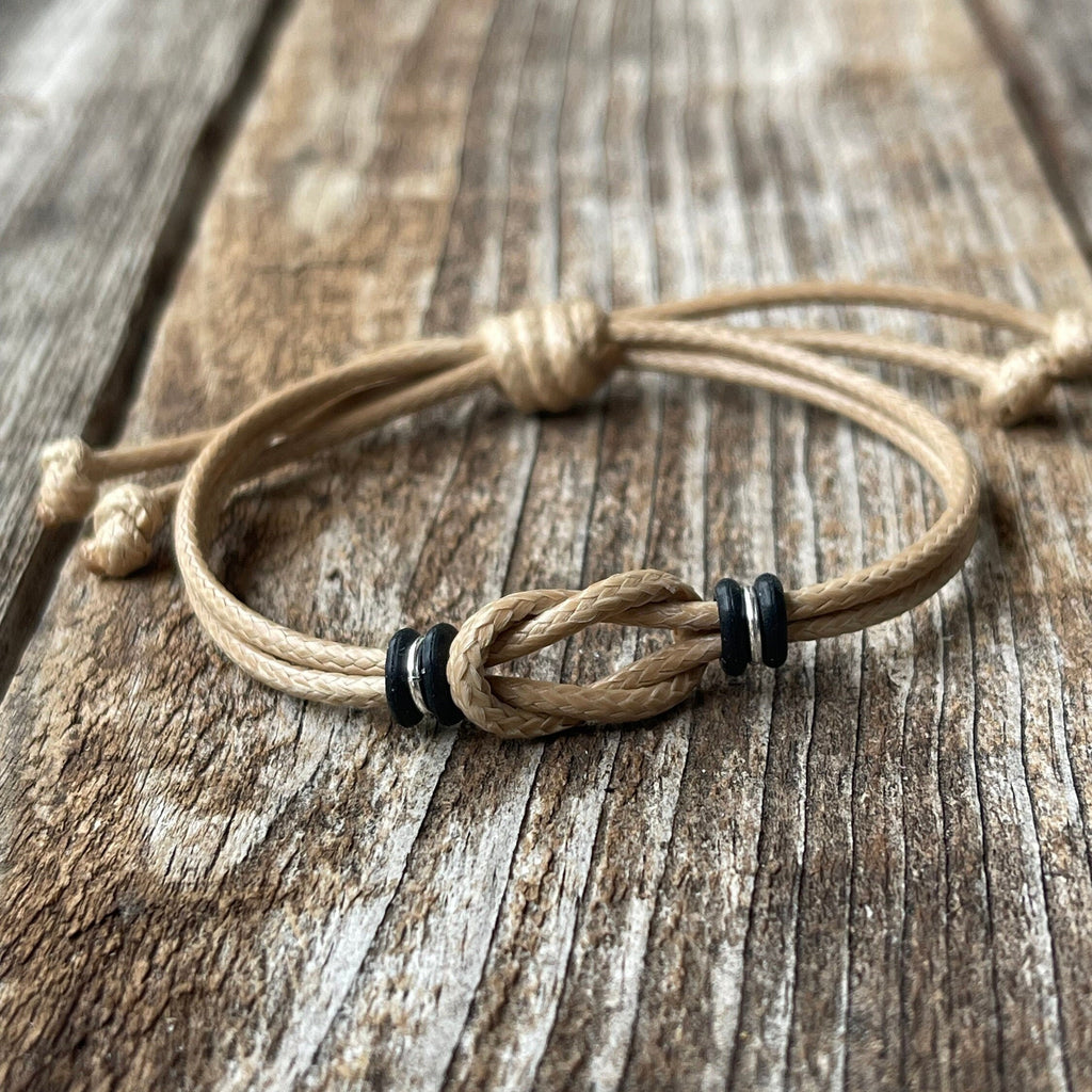 Adjustable Knot Bracelet, Tan Cord Bracelet for Couples, Minimalist Unisex Beach Bracelet, Handmade Waterproof Friendship Gift