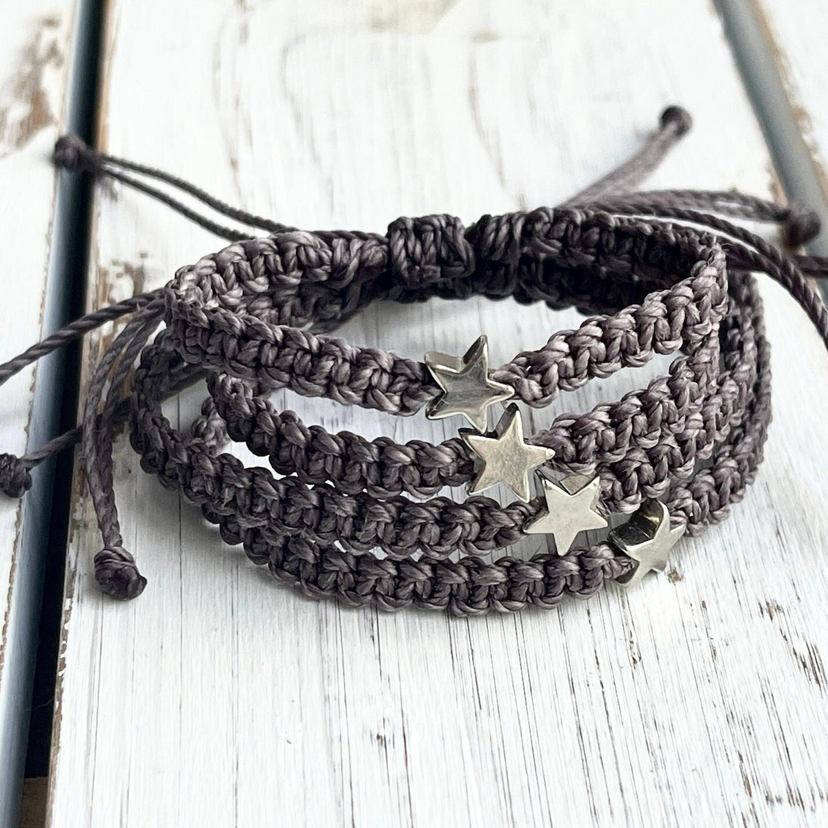Gray Macrame Star Bracelet, Adjustable Cord Bracelet for Family or Friends, Matching Waterproof Jewelry