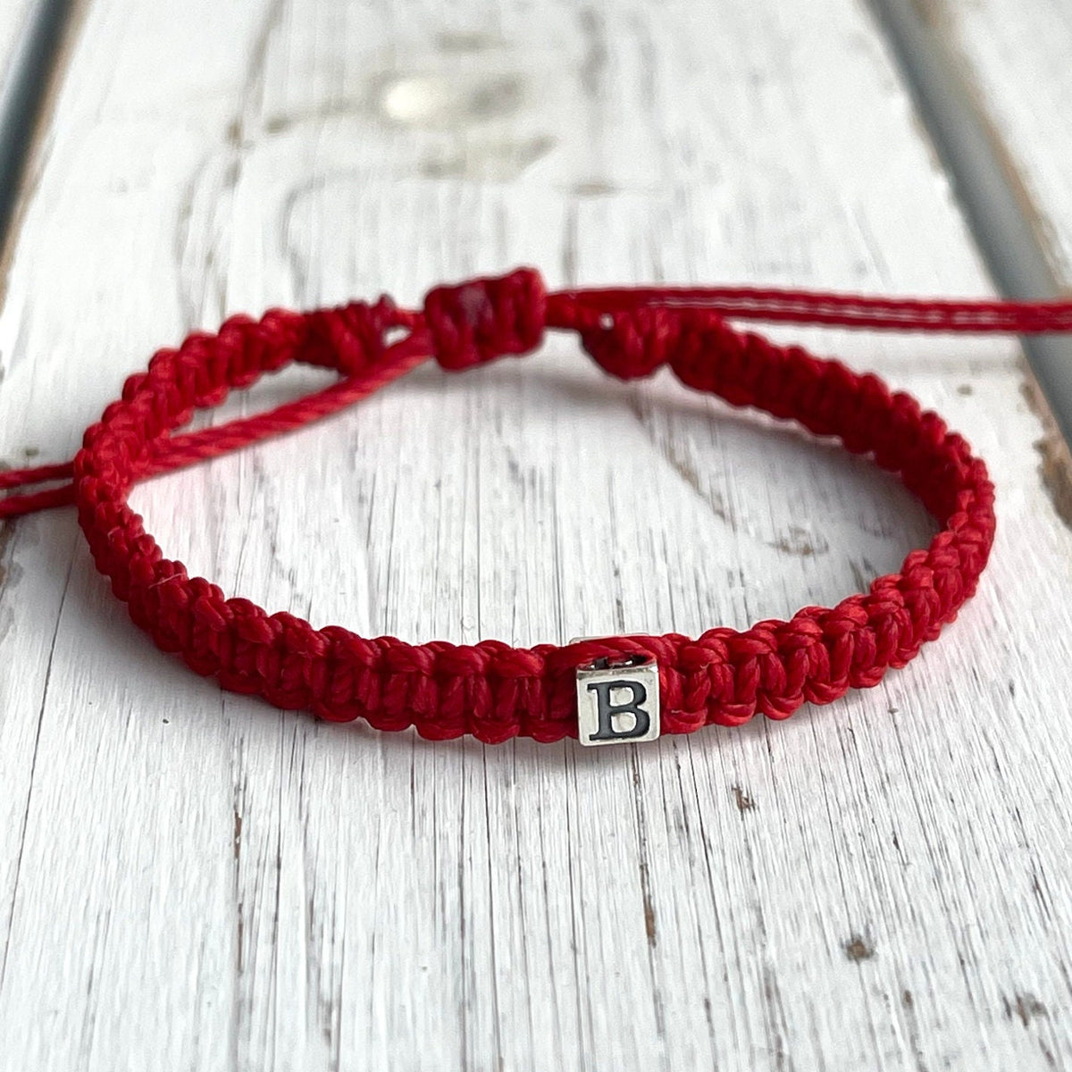 Personalized Red Bracelet Anklet with Initial Letter Sterling Silver